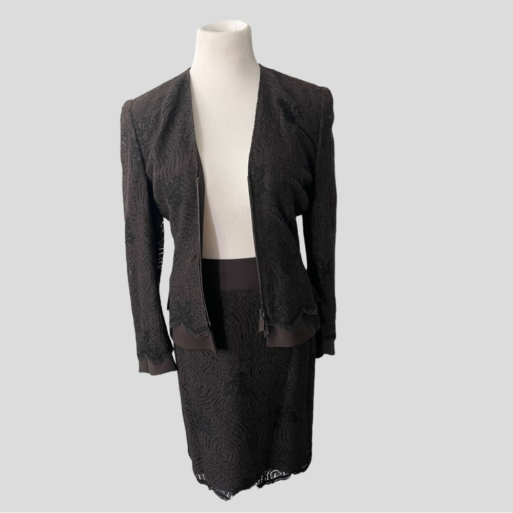 AKRIS LACE SUIT JACKET SKIRT SIZE 6 SWITZERLAND - Picture 4 of 17